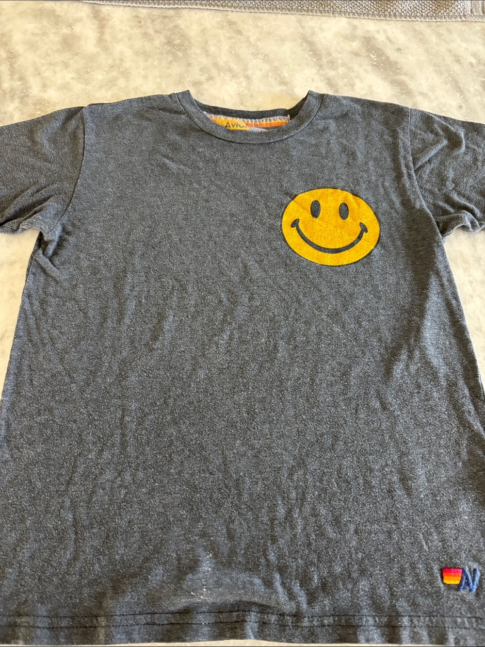 Aviator Nation Charcoal Tee with Yellow Smiley Patch